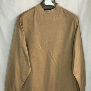 Carnoustie Men's Mock Neck Mercerized 100% Cotton Long Sleeve Shirt - Tan - XXL